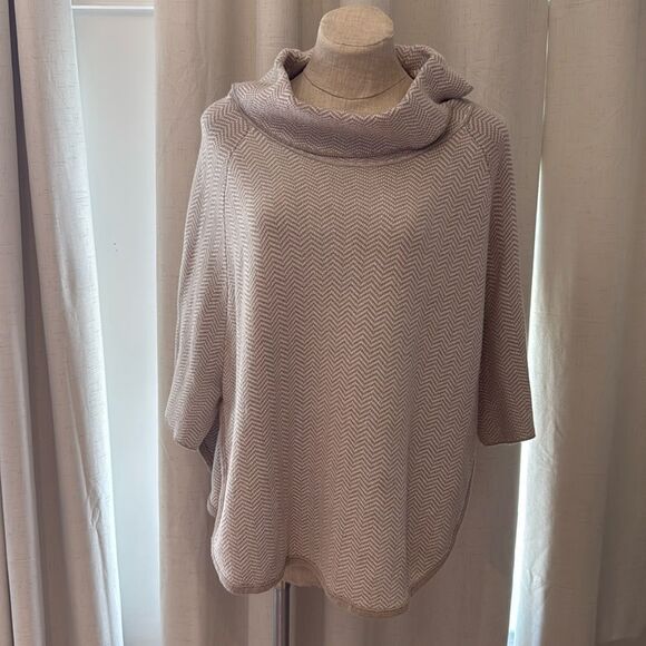 LOFT Cowl Neck Chevron Print Short Sleeve Sweater Poncho Size M/L Outlet - Picture 1 of 7